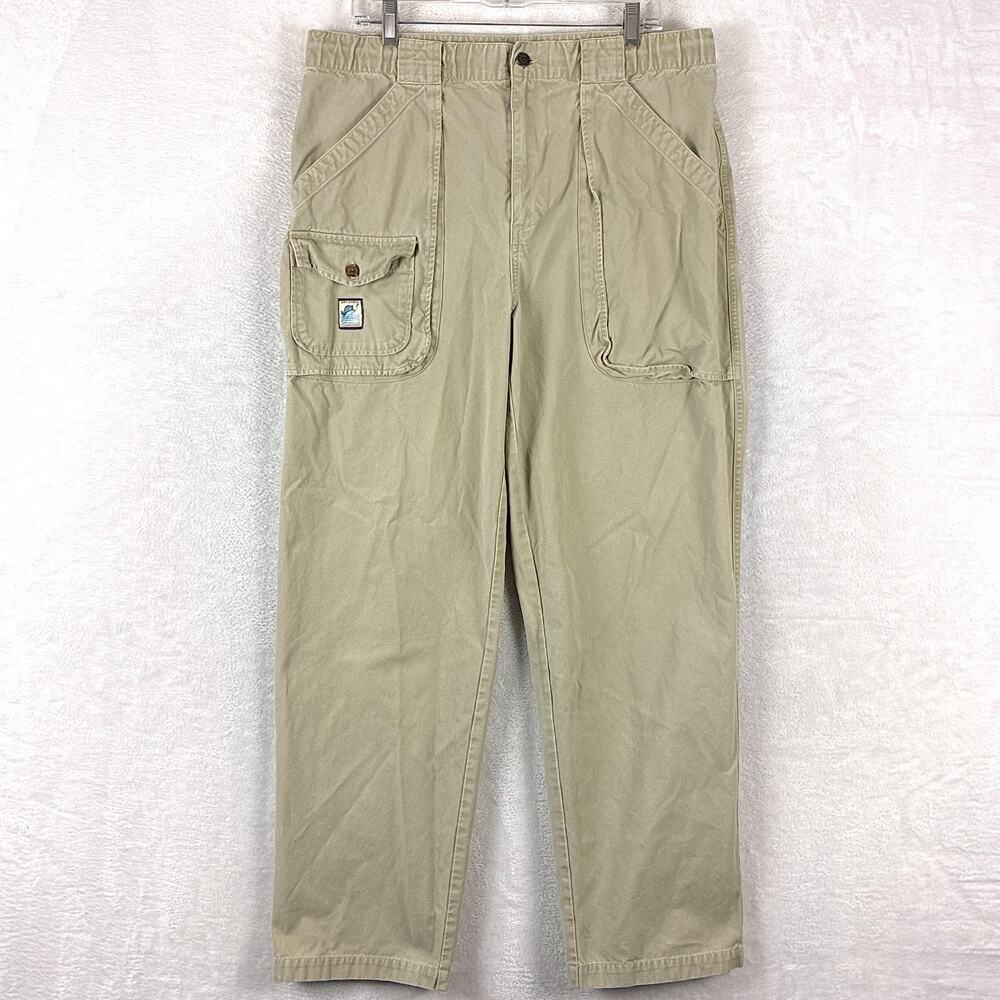 VTG Original Island Sport Field Pants Mens M Beige Drawstring Cargo Workwear Y2K